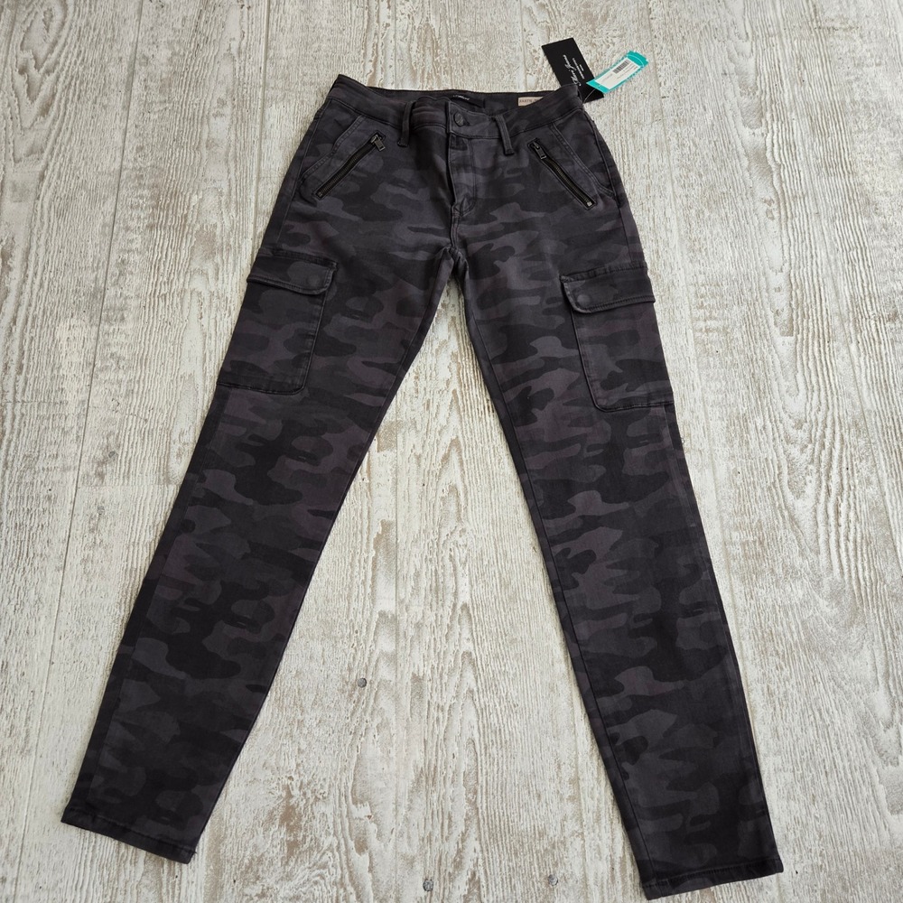 NWT Mavi Juliette Retro Y2K Mid Rise Skinny Cargo Pants Dark Grey Camo Size 28